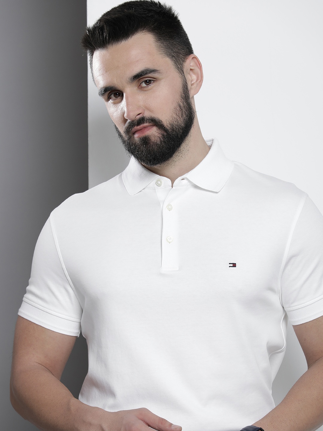 

Tommy Hilfiger Pure Cotton Slim Fit Polo Collar Casual T-shirt, White