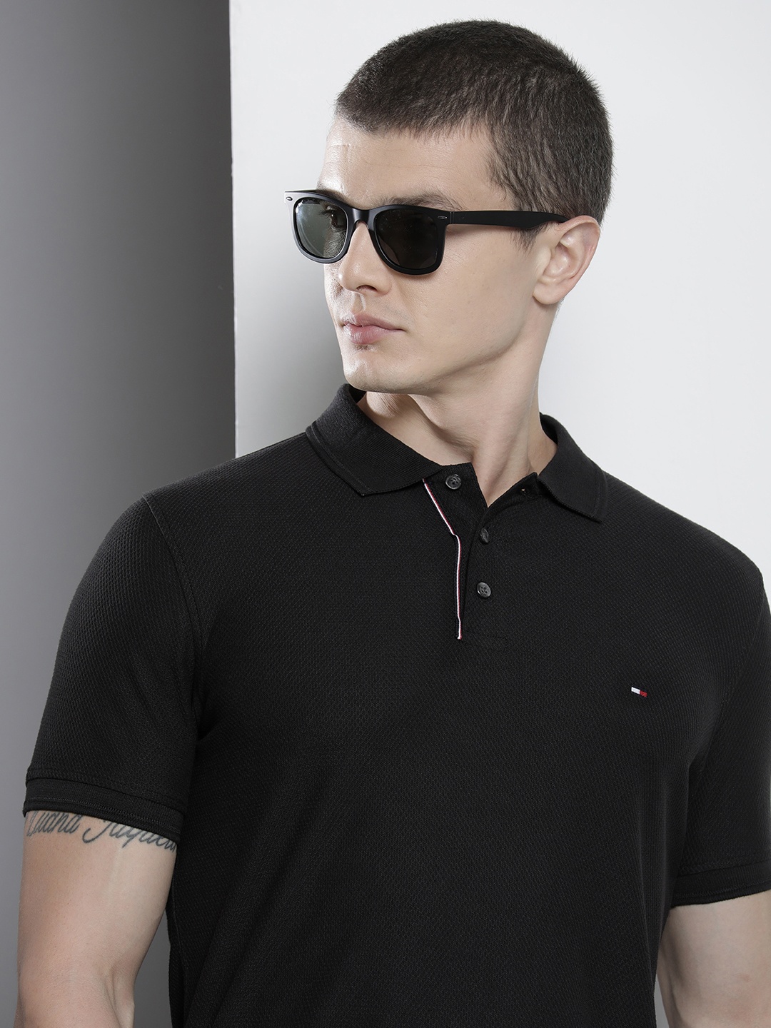 

Tommy Hilfiger Pure Cotton Slim Fit Polo Collar Casual T-shirt, Black