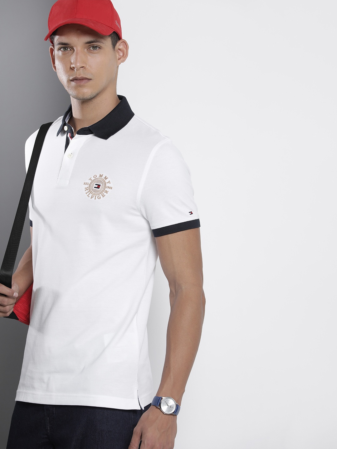 

Tommy Hilfiger Brand Logo Embroidered Polo Collar Pure Cotton T-shirt, White