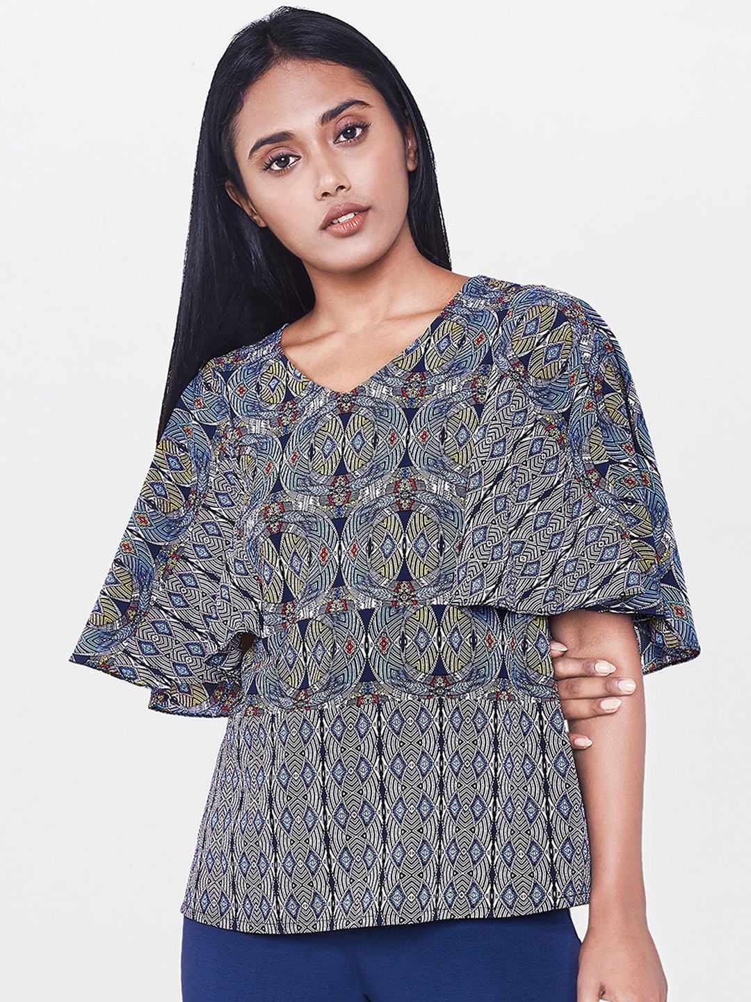 

AND Women Blue Printed Top