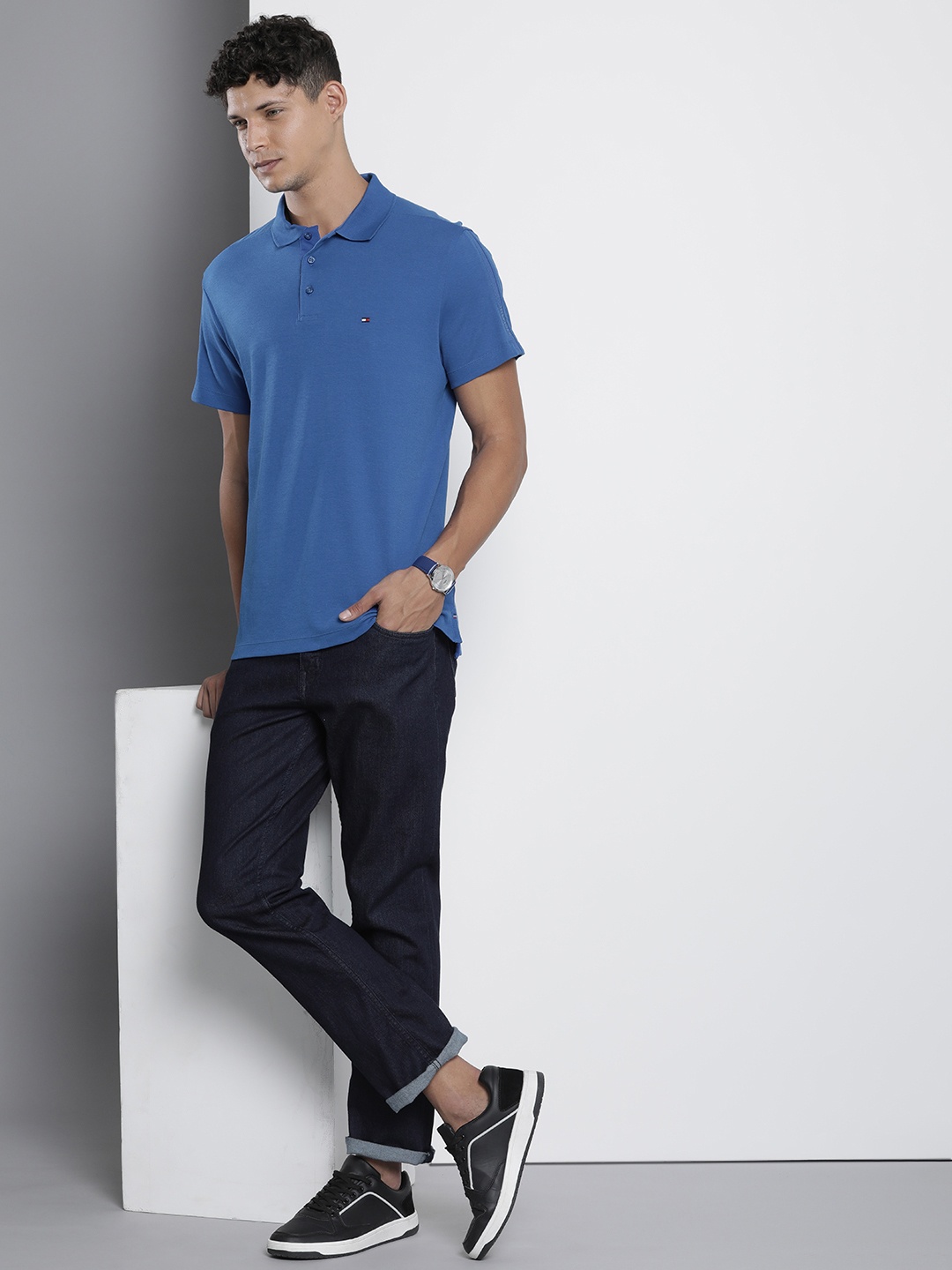 

Tommy Hilfiger Solid Polo Collar Pure Cotton T-shirt, Blue