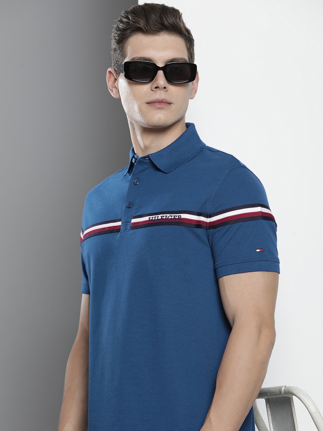 

Tommy Hilfiger Men Polo Collar Pure Cotton T-shirt, Blue