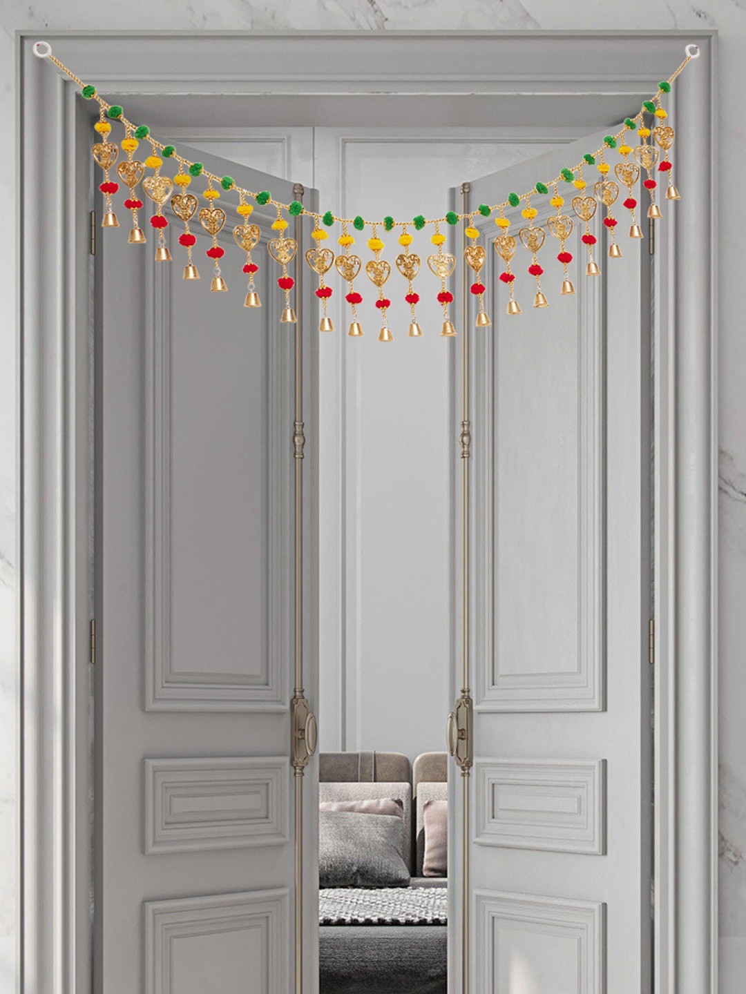 

BS AMOR Green Artificial flower Toran Hanging Wall, Gold