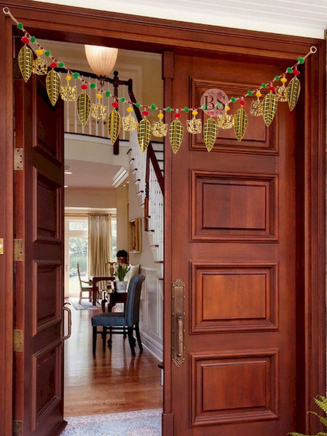 

BS AMOR Beige & Red Artificial Flower Toran Bandarwal Door Hanging