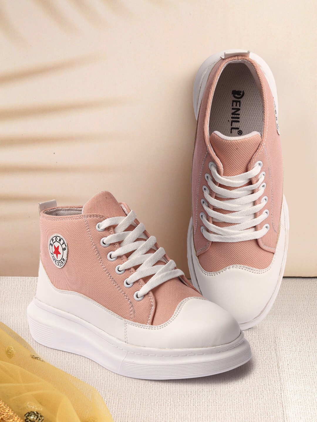 

Denill Women Colourblocked Mid-Top Sneakers, Peach