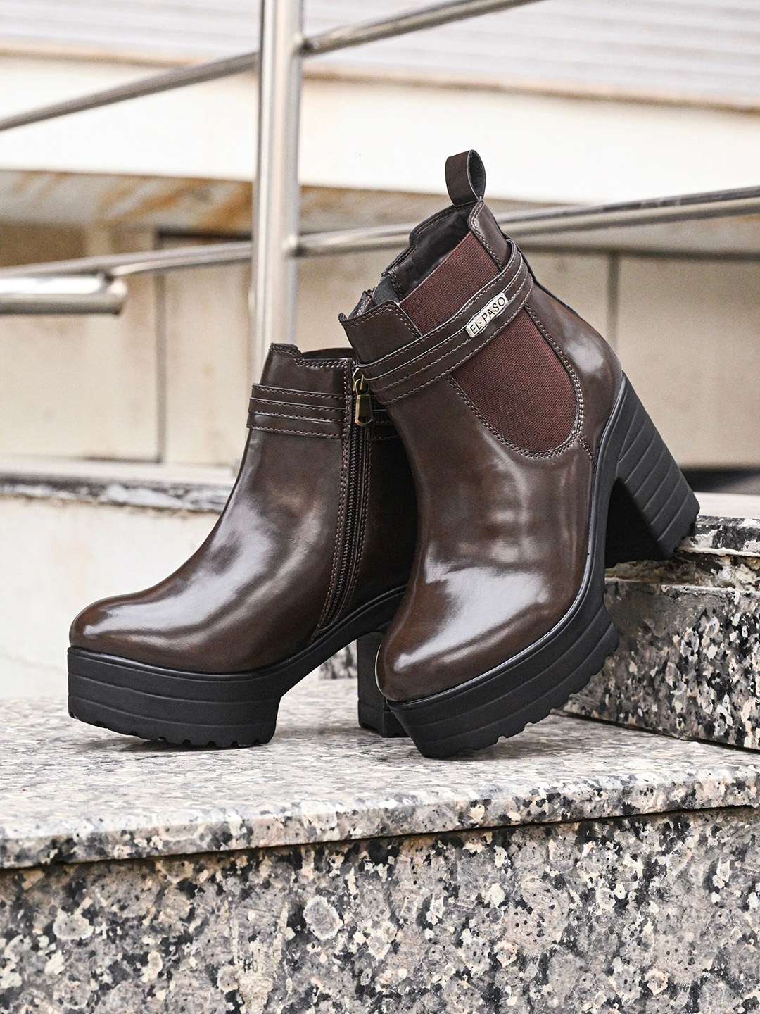 

El Paso Women Platform Heeled Mid-Top Regular Boots, Brown