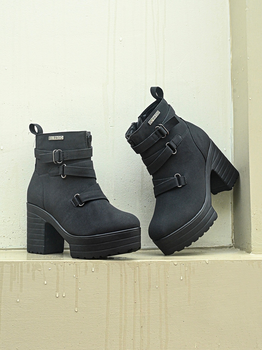 

El Paso Women Platform-Heeled Mid-Top Regular Boots, Black