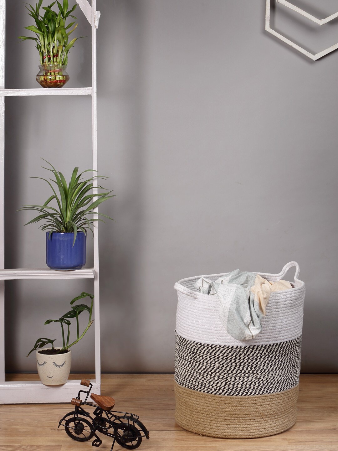 

ANWYN White & Beige Textured Jute Cotton Laundry Bag