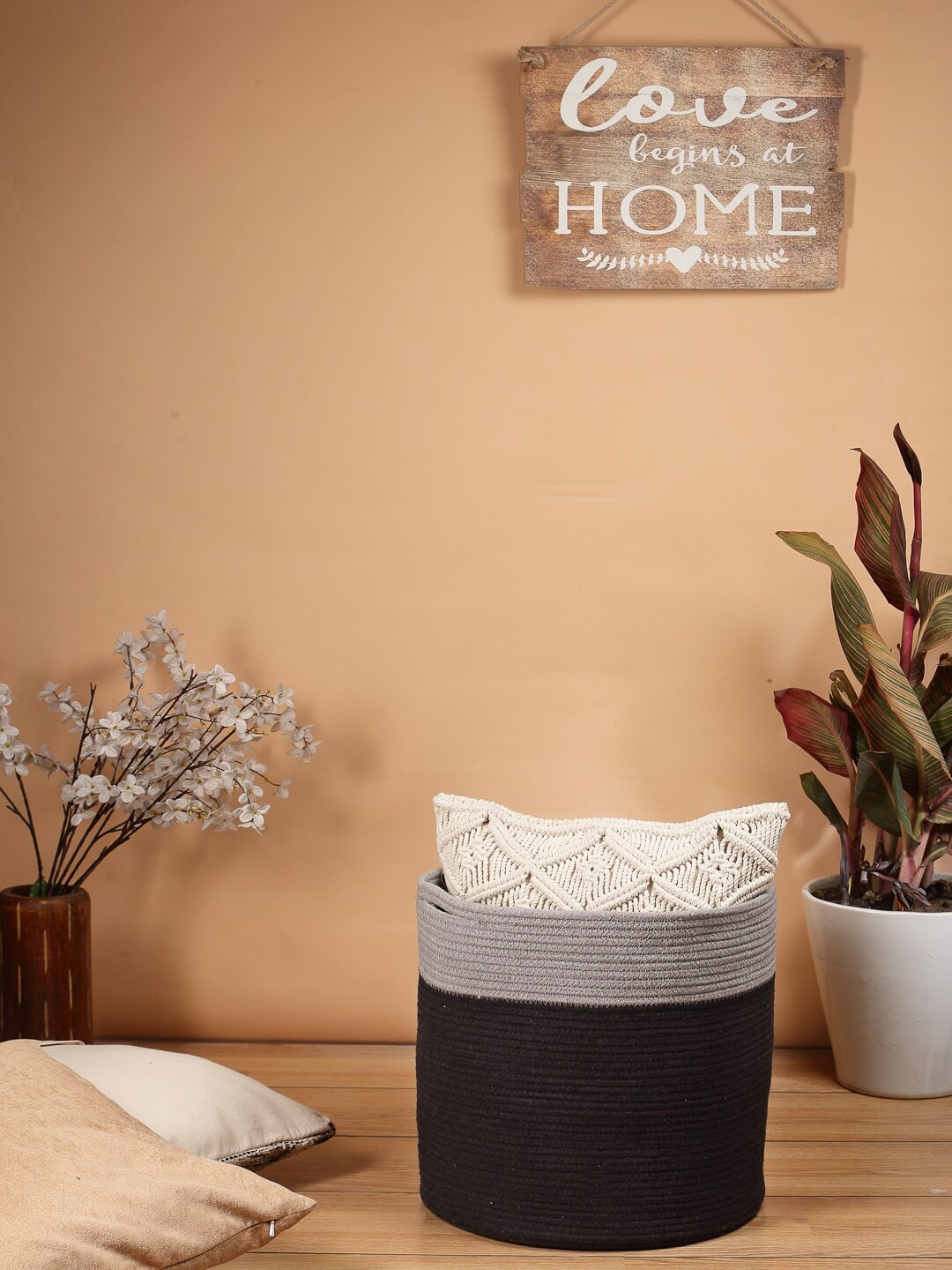 

ANWYN Black & Grey Foldable Jute Cotton Laundry Bag