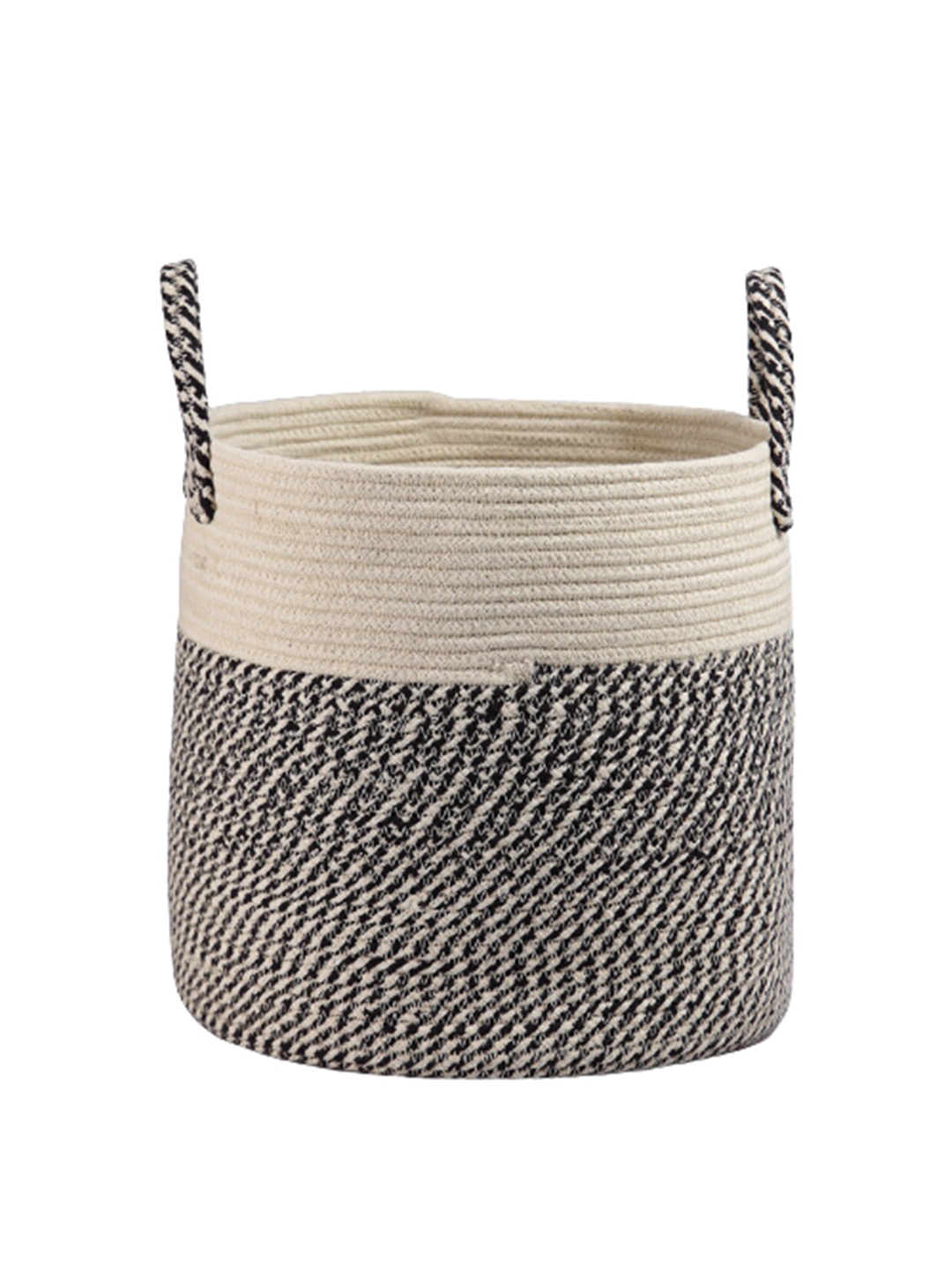 

ANWYN Beige & Black Textured Jute Cotton Storage Bag