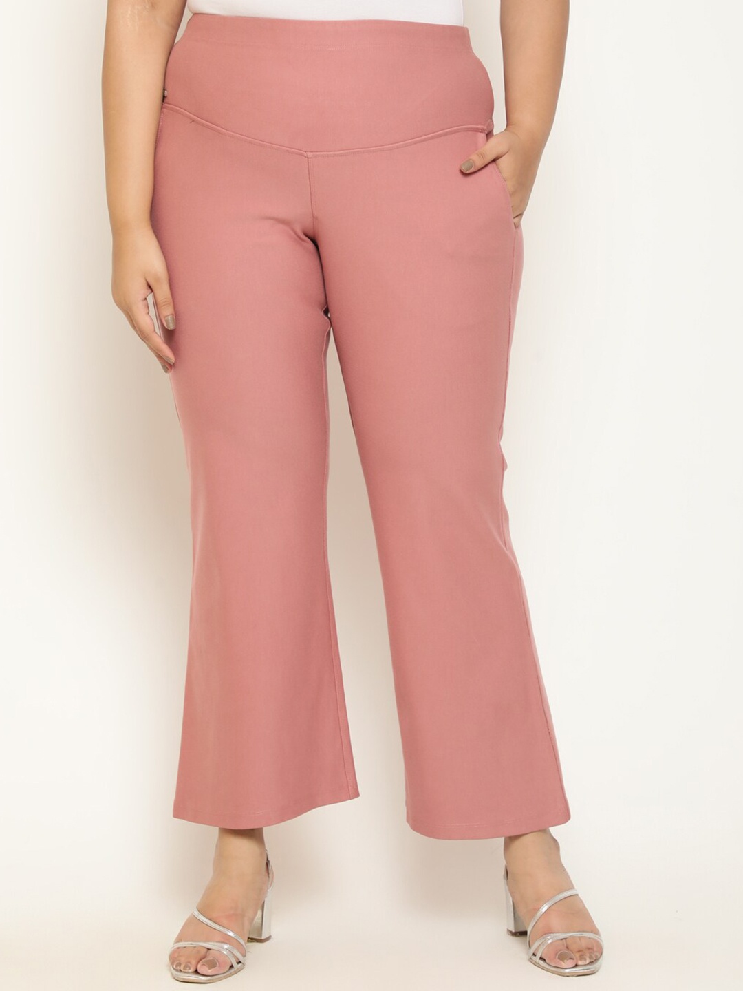 

Amydus Women Plus Size Flared High-Rise Bootcut Trousers, Peach