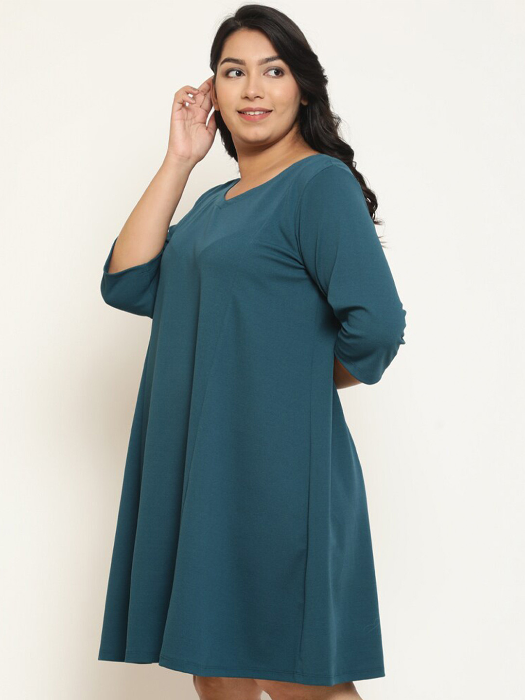 

Amydus Plus Size V-Neck A-Line Dress, Green