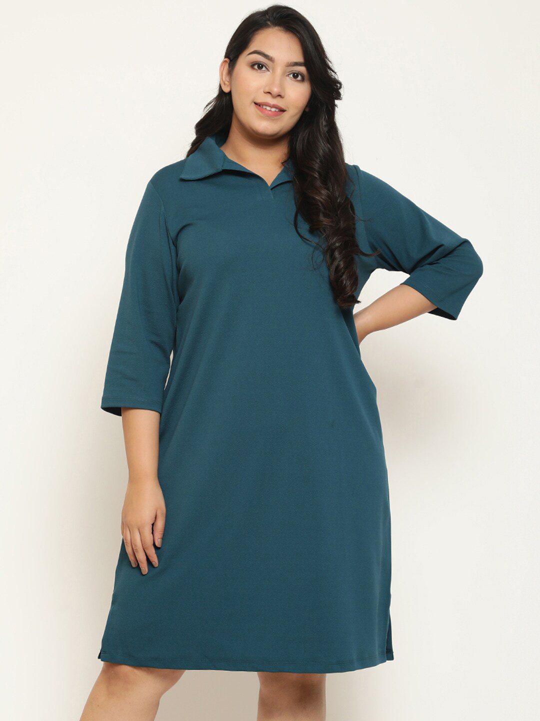 

Amydus Plus Size Shirt Collar A-Line Dress, Green
