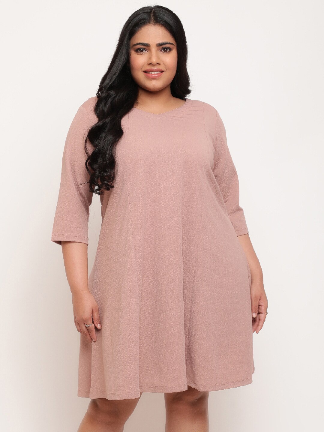 

Amydus Plus Size V-Neck A-Line Dress, Mauve