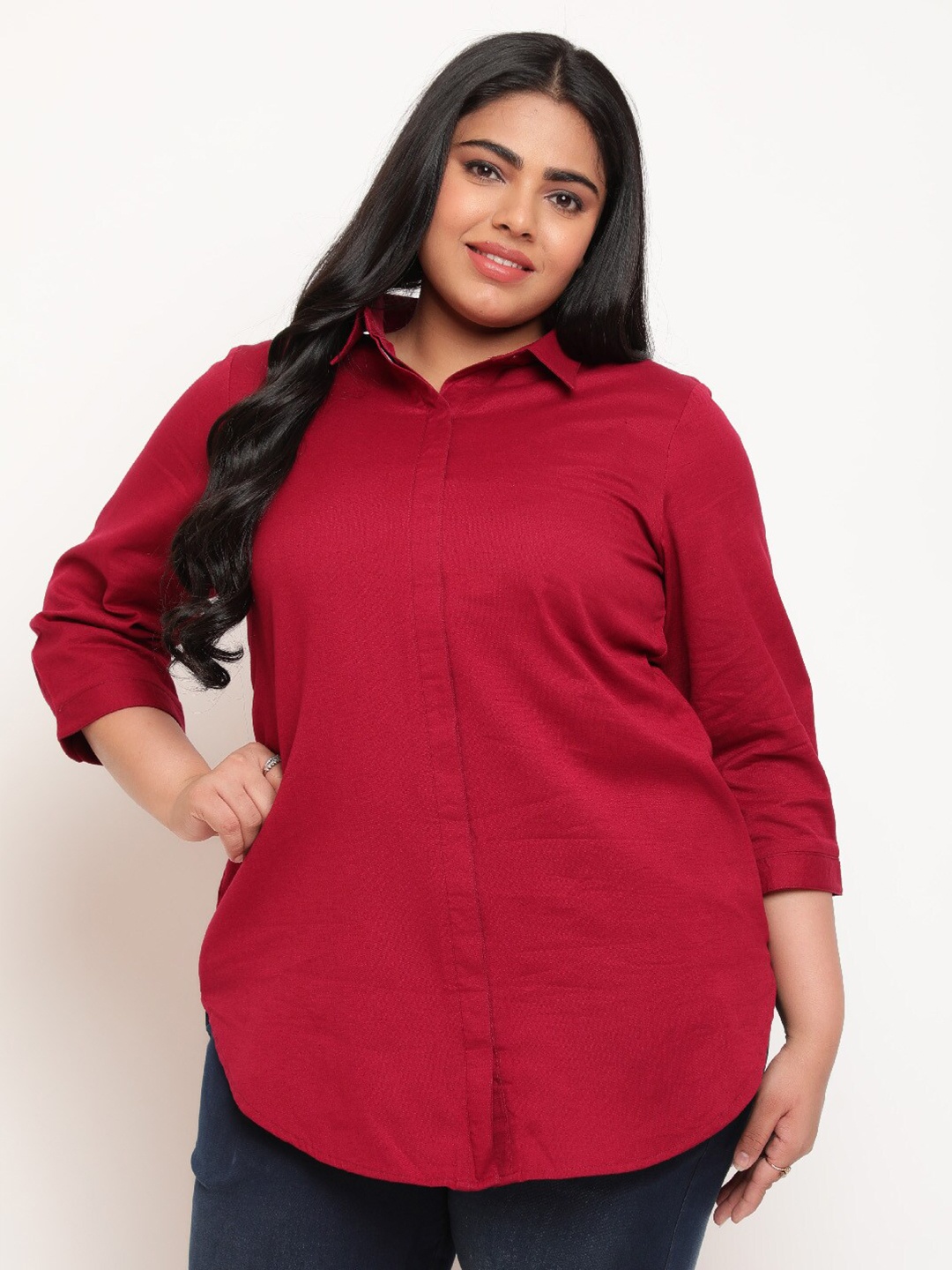 

Amydus Plus Size Regular Fit Opaque Casual Shirt, Red