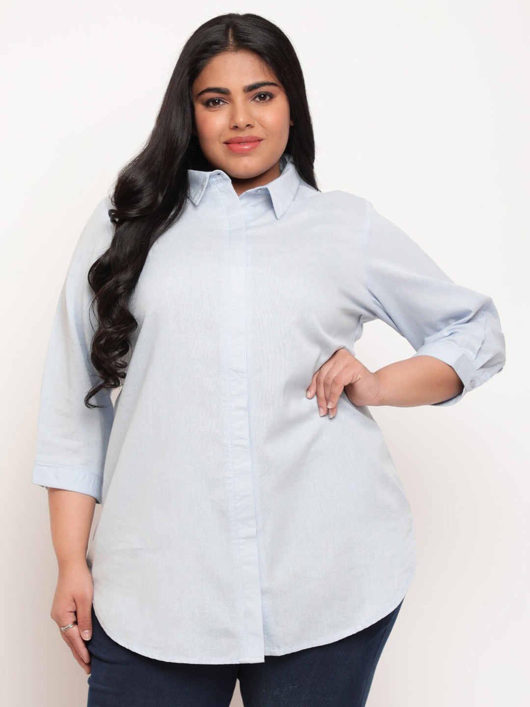 

Amydus Plus Size Regular Fit Opaque Casual Shirt, Blue