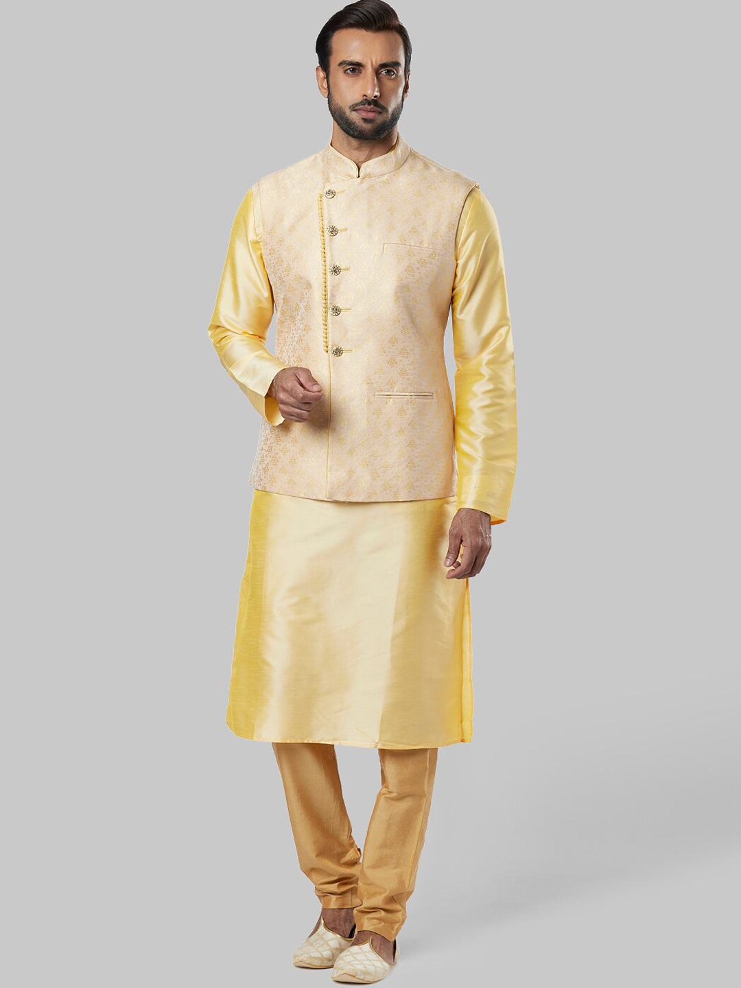 

Ethnix by Raymond Band Collar Straight Kurta, Gold