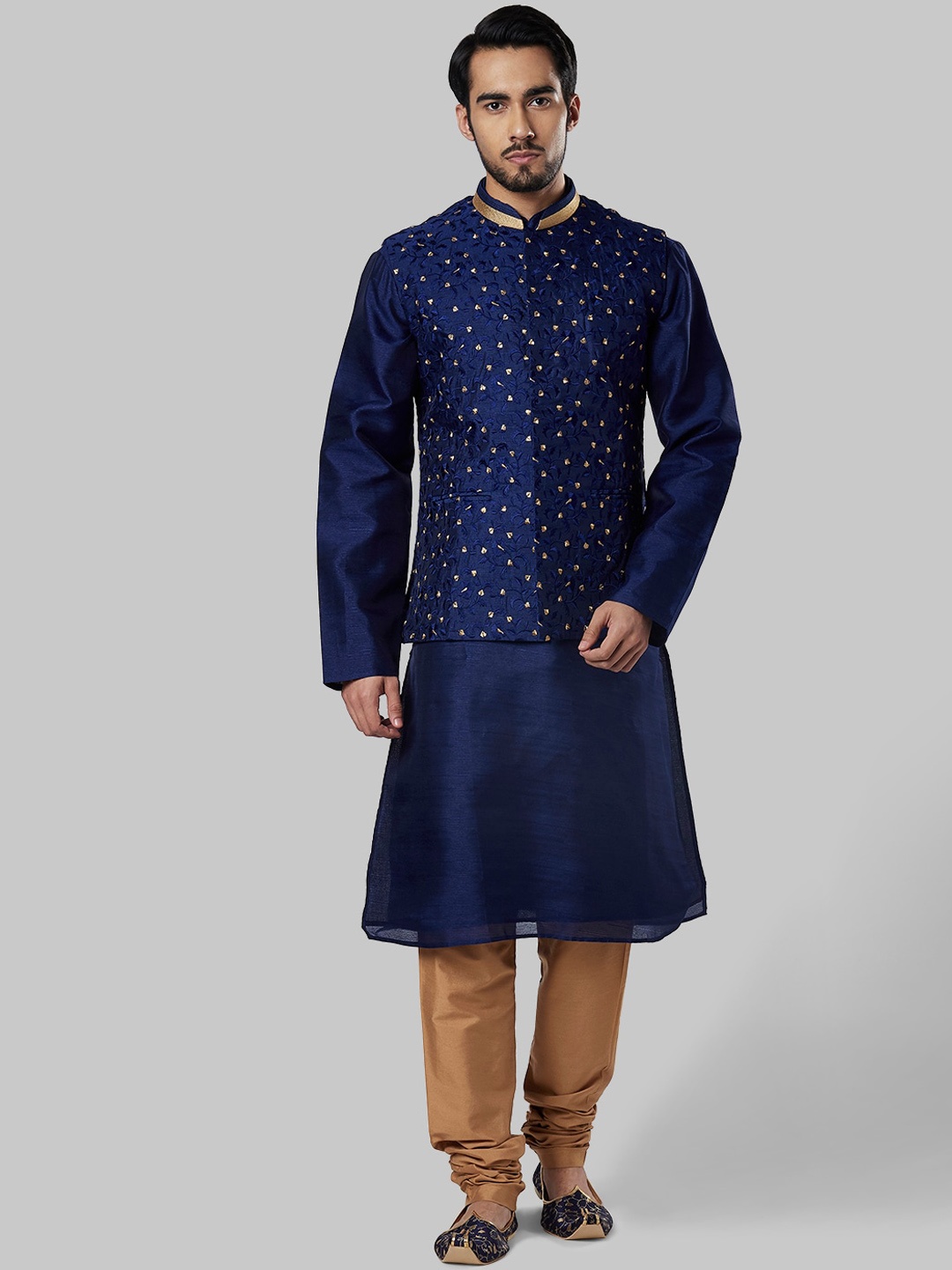 

Ethnix by Raymond Mandarin Collar Sherwani, Blue