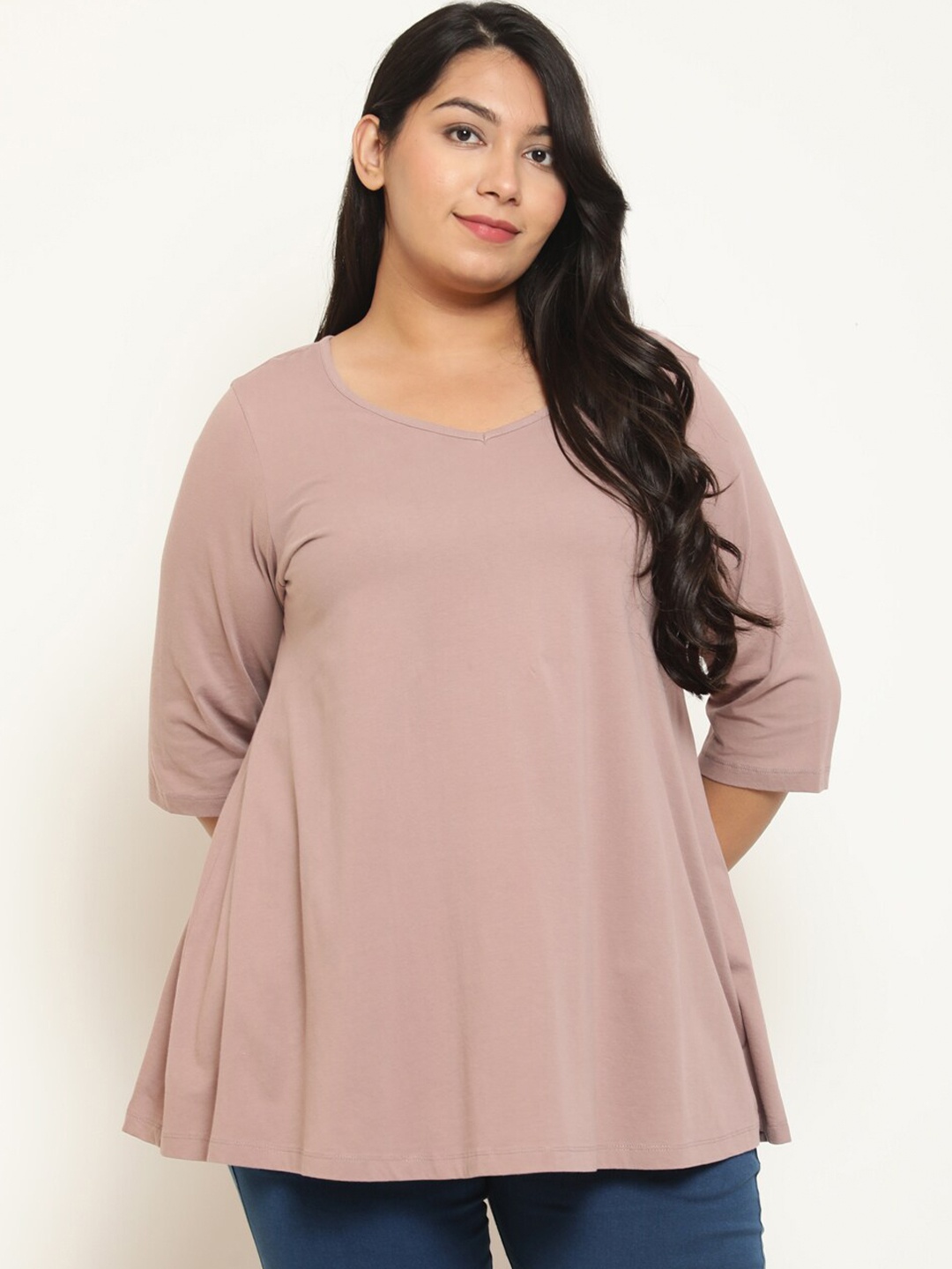 

Amydus Plus Size V-Neck Pure Cotton A-Line Tops, Purple