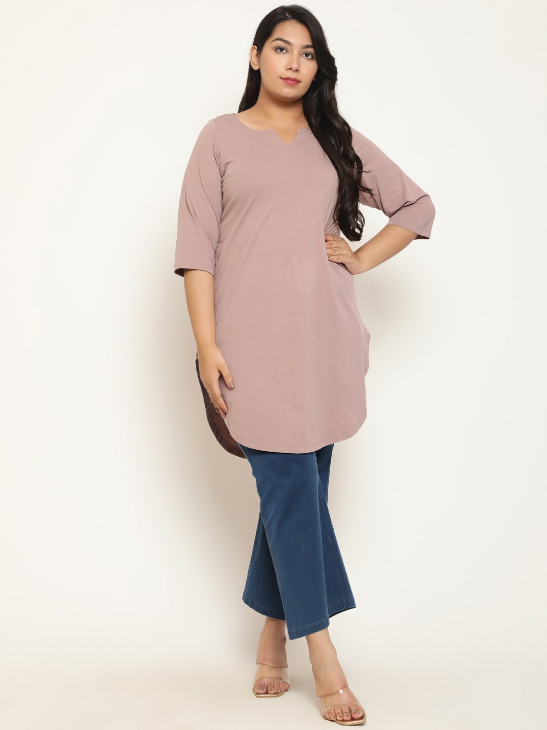 

Amydus Plus Size Round Neck Tunic, Beige