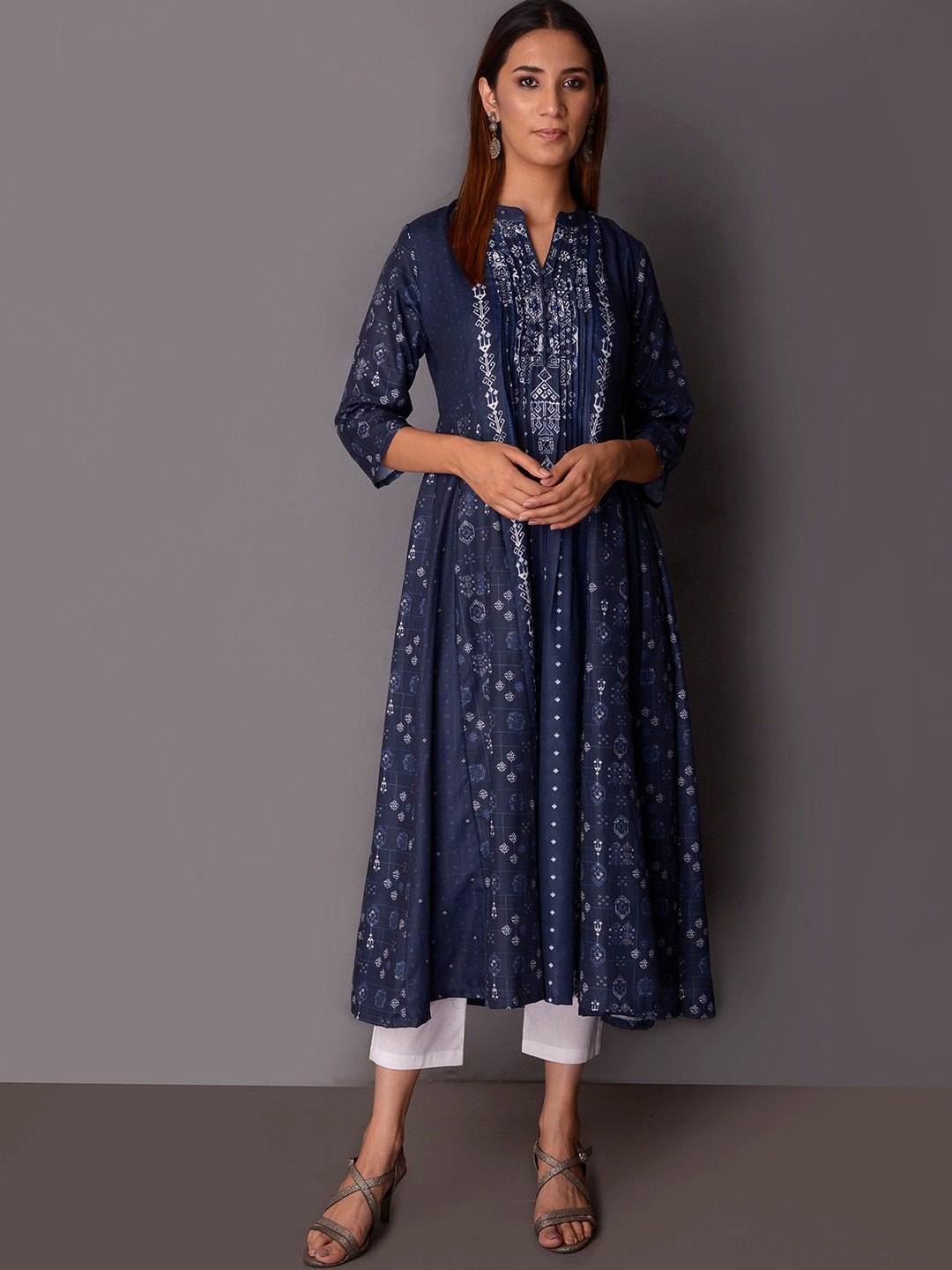 

PINKSKY Ethnic Motif Printed Indigo Anarkali Kurta, Blue