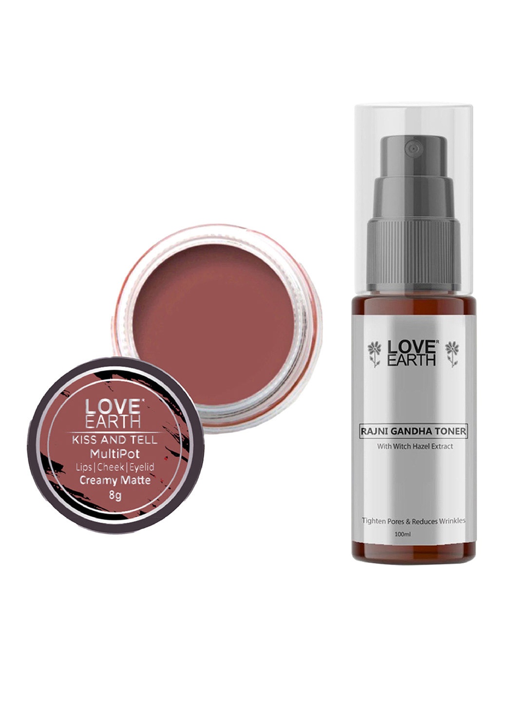

LOVE EARTH Multipot Lip-Cheek-Eyelid Tint 8g & Rajni Gandha Face Toner 100ml, Mauve