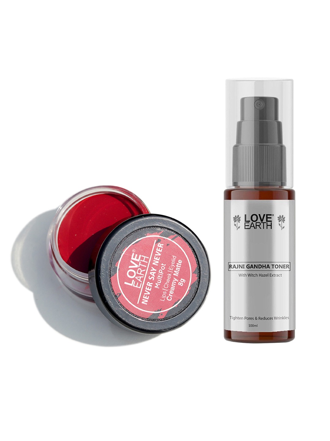 

LOVE EARTH Multipot Lip-Cheek-Eyelid Tint 8g & Rajni Gandha Face Toner 100ml, Red