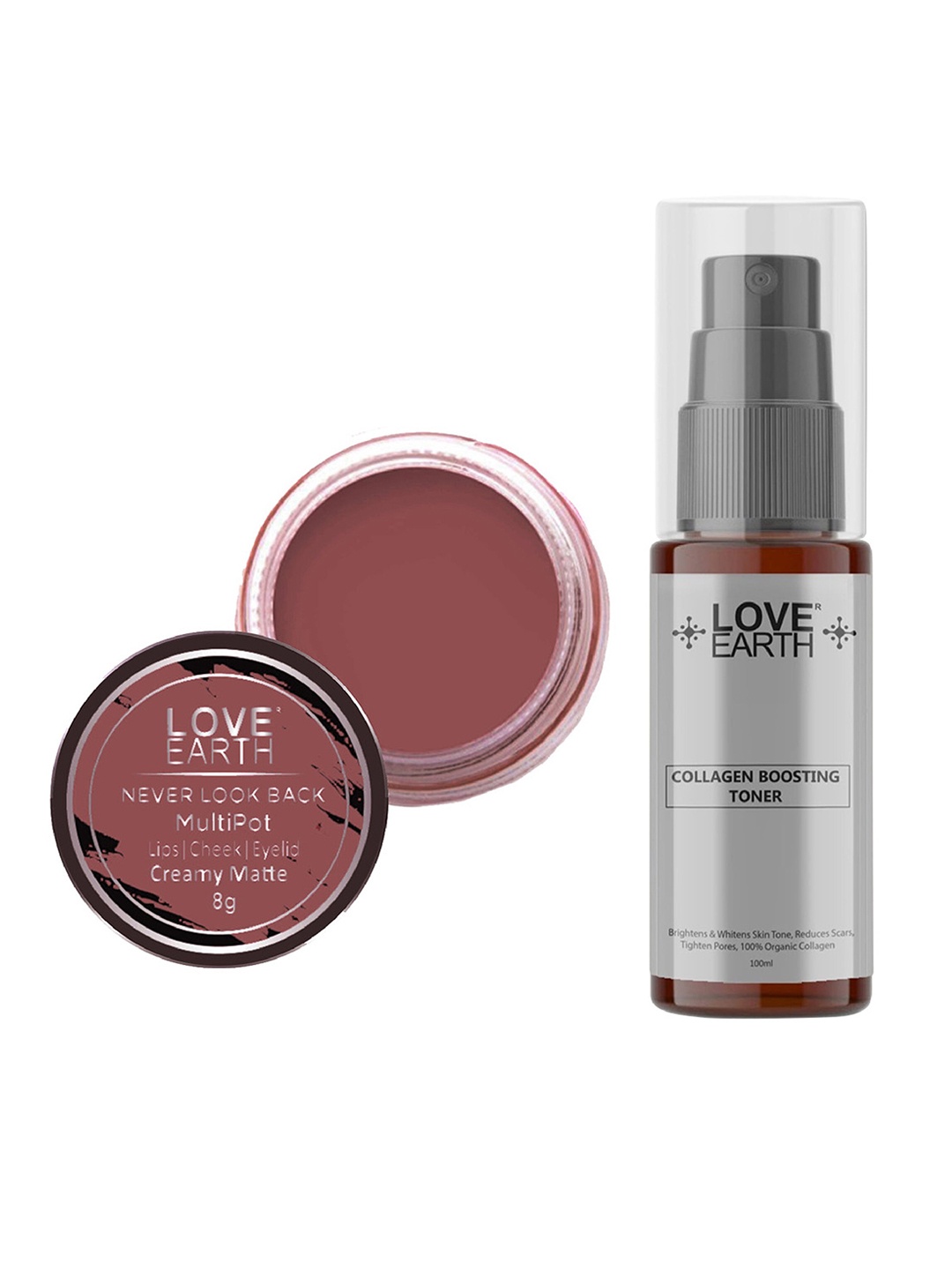 

LOVE EARTH Multipot Lip-Cheek-Eyelid Tint 8g & Collagen Boosting Toner 100ml, Maroon