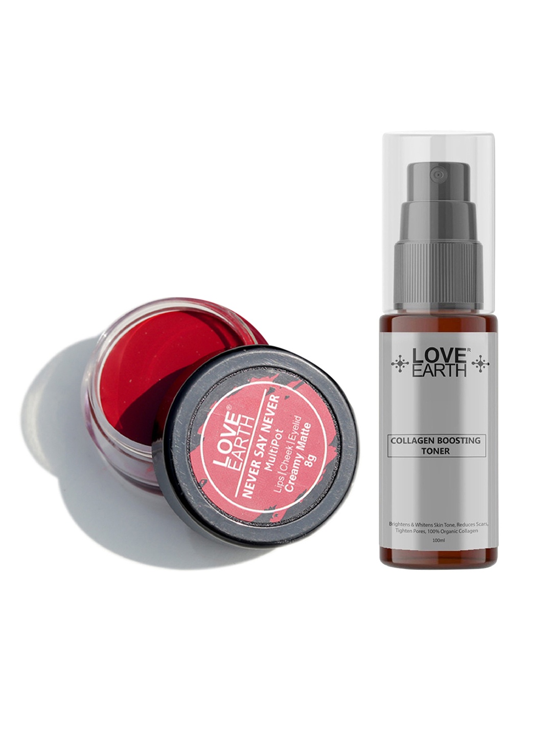 

LOVE EARTH Multipot Lip-Cheek-Eyelid Tint 8g & Collagen Boosting Toner 100ml, Red