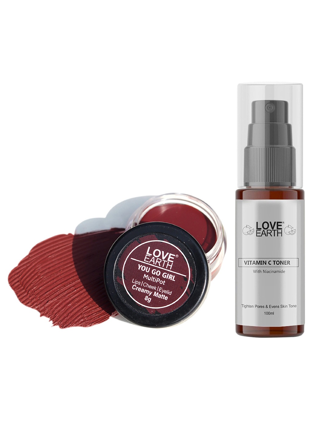

LOVE EARTH Multipot Lip-Cheek-Eyelid Tint 8g & Vitamin C Toner 100ml, Burgundy