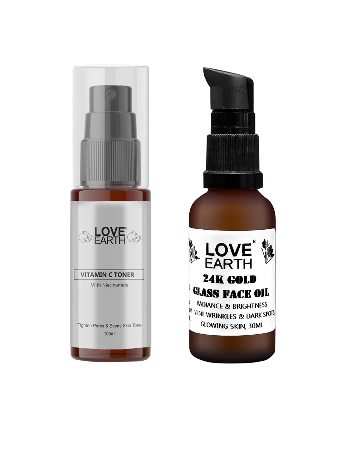 

LOVE EARTH 24K Gold Glass Face Oil 30ml & Vitamin C Toner 100ml, White