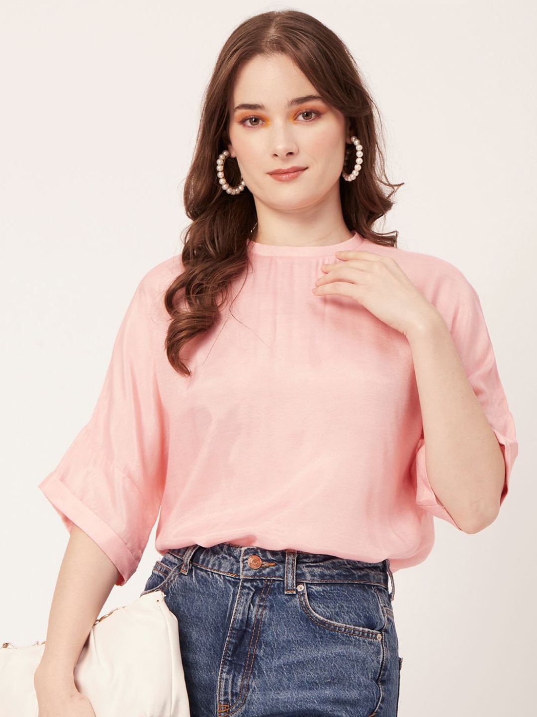 

Moomaya Extended Sleeves Modal Regular Top, Peach