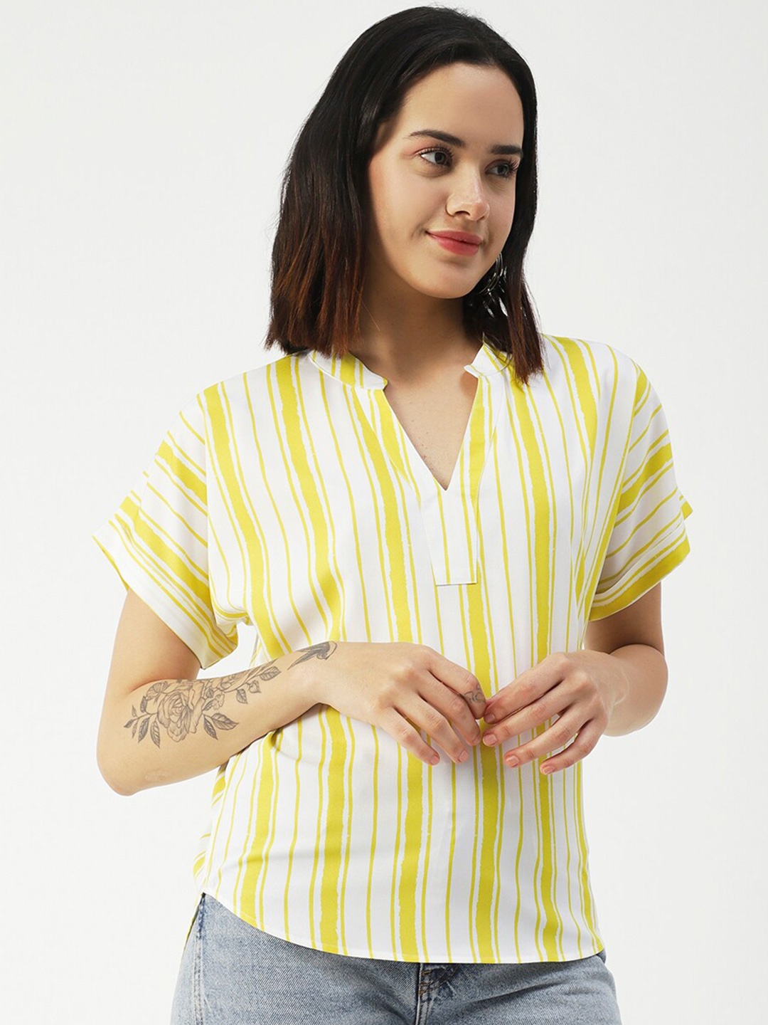 

Moomaya Striped Extended Sleeves Regular Top, Yellow