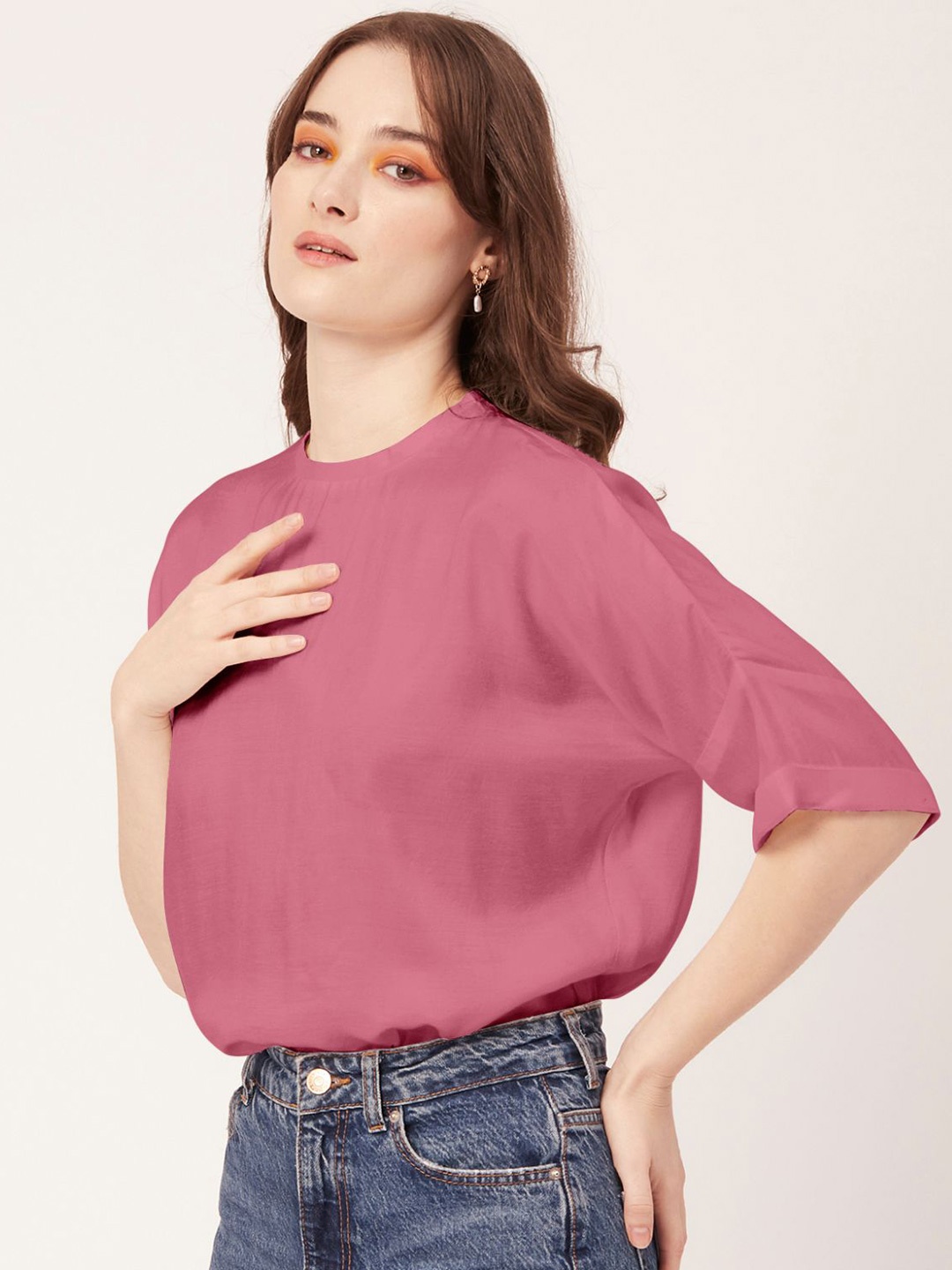 

Moomaya Extended Sleeves Round Neck Top, Pink