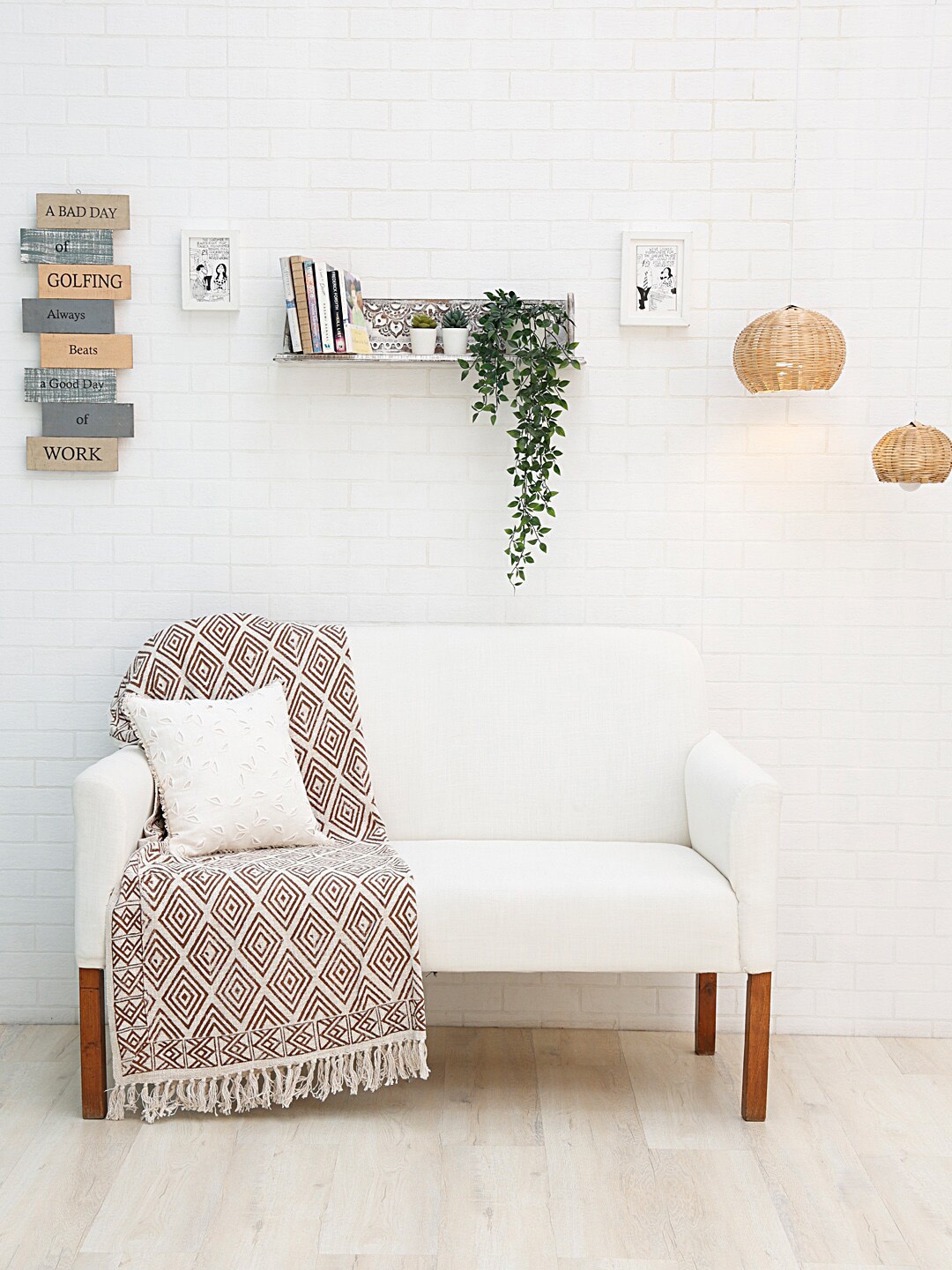 

Ariana White & Brown Printed Cotton Sofa Throws