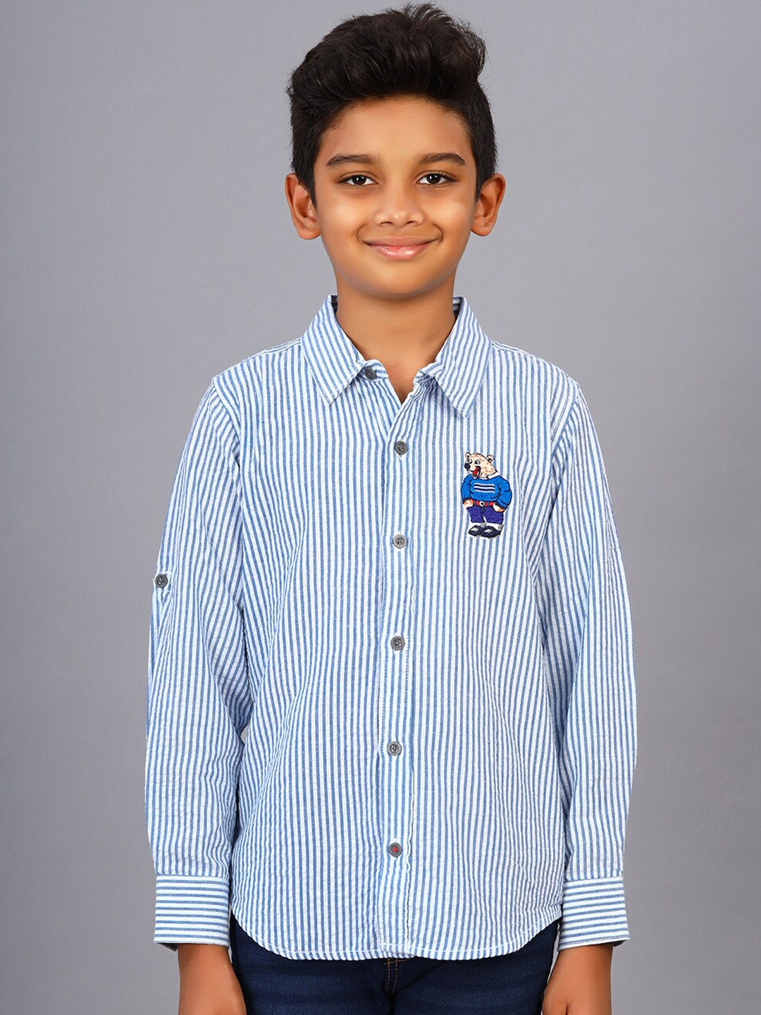 

ZION Boys Classic Vertical Stripes Opaque Cotton Casual Shirt, Blue