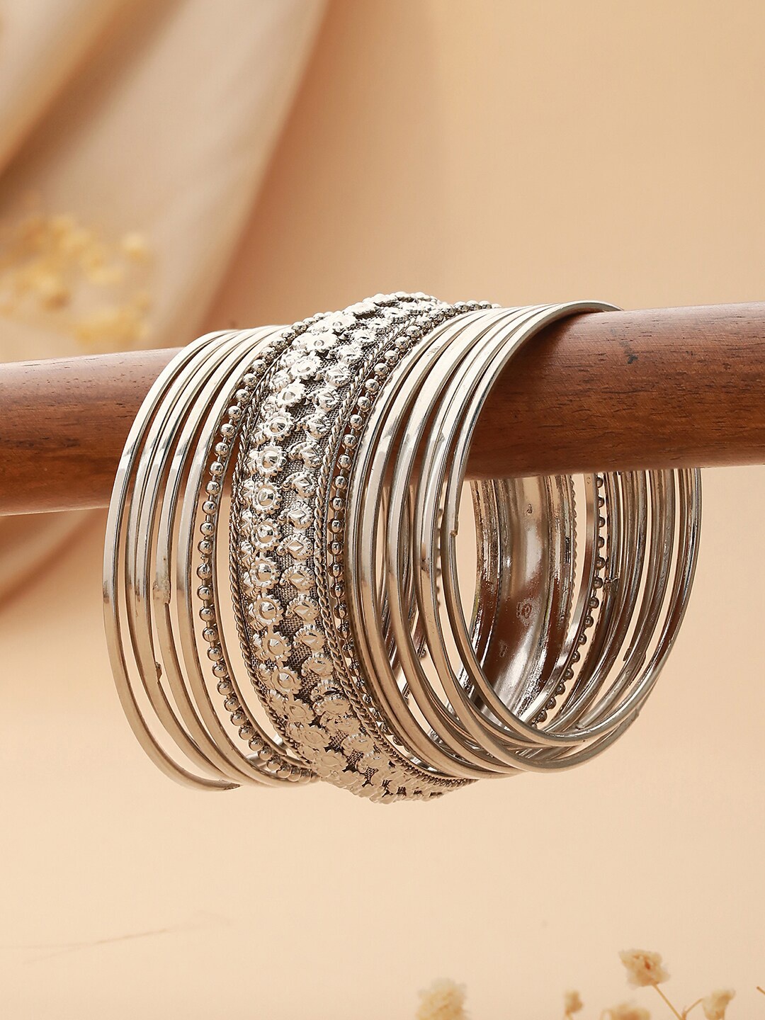 

Jazz and Sizzle Set Of 15 Silver-Plated Oxidised Bangles