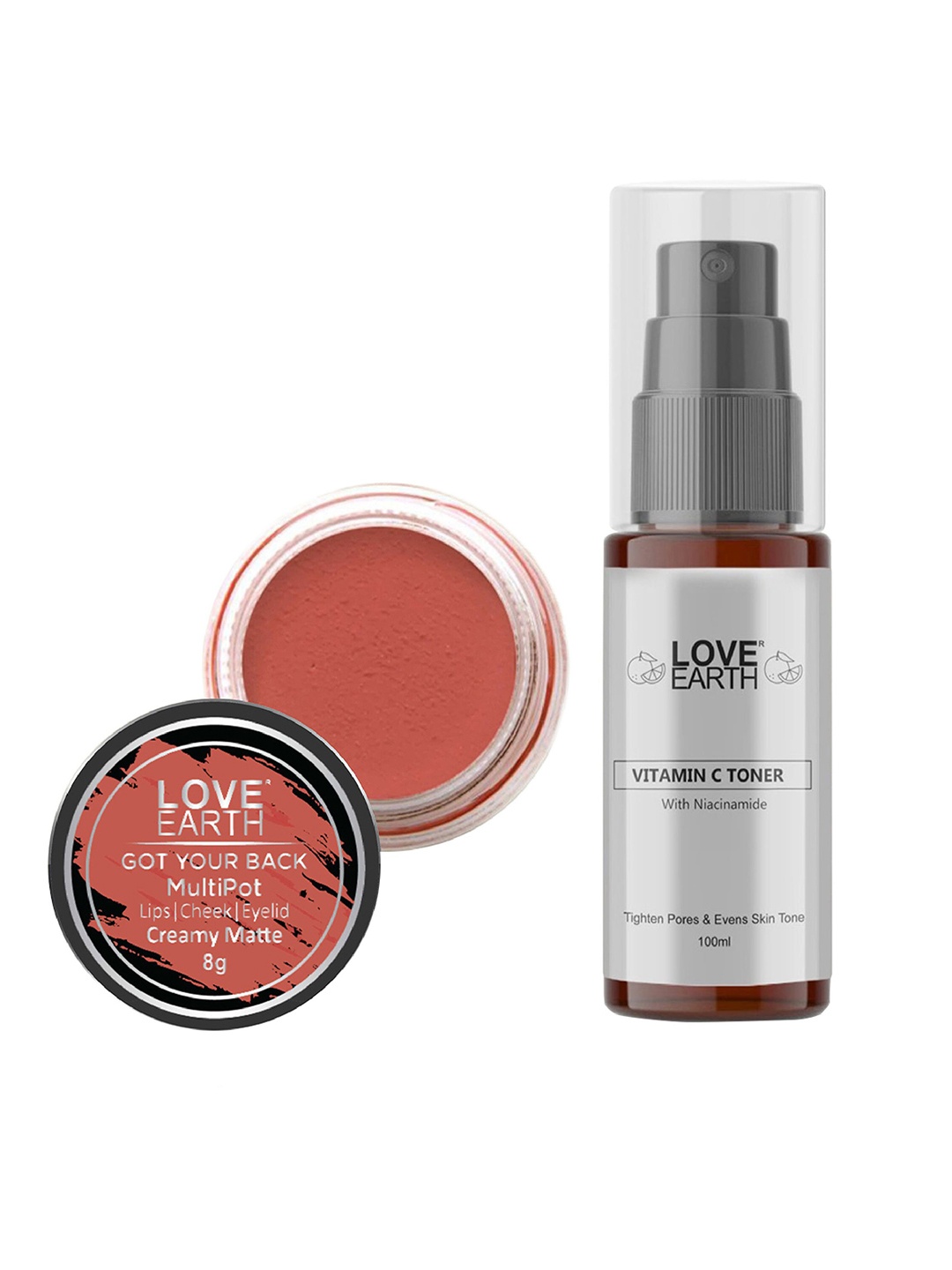 

LOVE EARTH Multipot Lip-Cheek-Eyelid Tint 8g & Vitamin C Toner 100ml, Peach