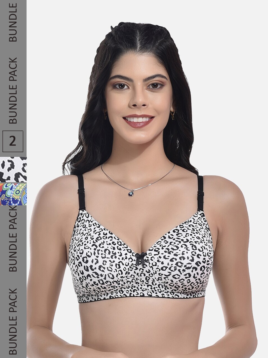 

StyFun Pack Of 2 Abstract Printed Full Coverage Lightly Padded All Day Comfort Bra, Black