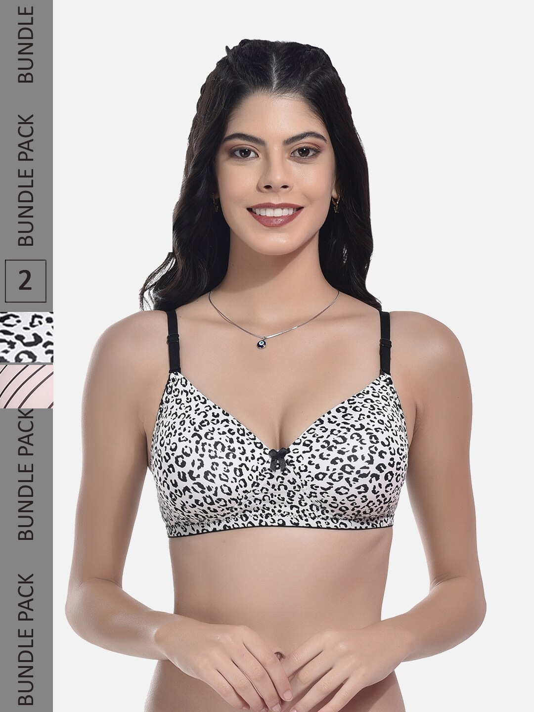 

StyFun Pack Of 2 Bras Printed Full Coverage Lightly Padded, Black