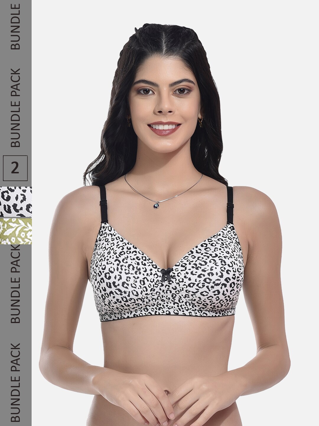 

StyFun Pack Of 2 Printed Full Coverage Lightly Padded T-shirt Bra With All Day Comfort, Black