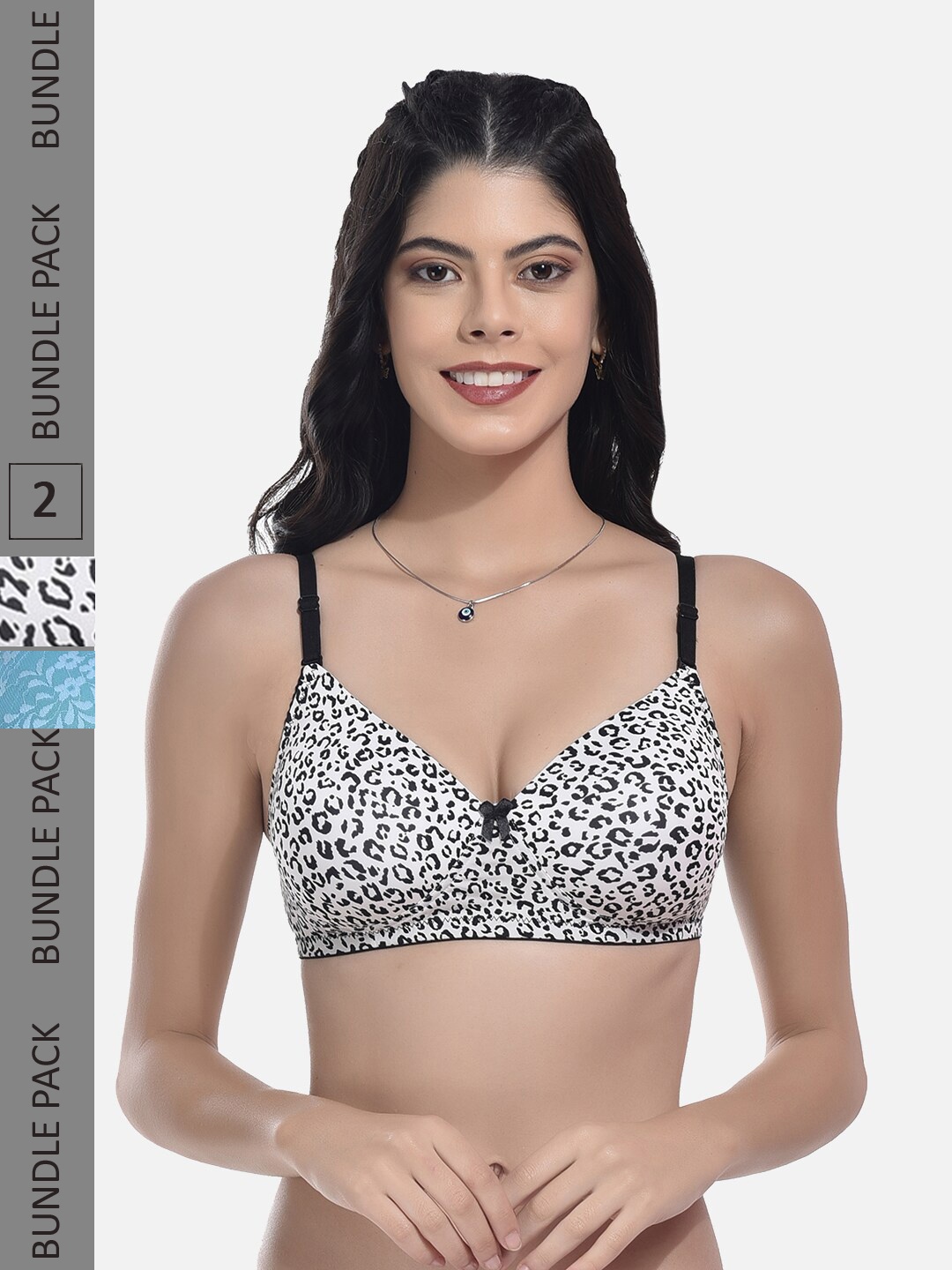 

StyFun Pack Of 2 Self-Design Full Coverage Lightly Padded All Day Comfort Bra, Black