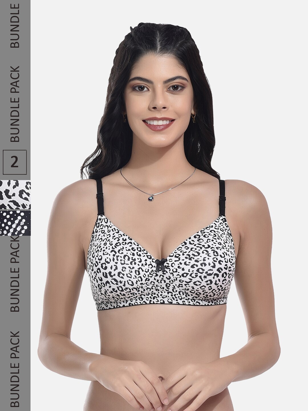 

StyFun Pack Of 2 Printed Full Coverage Lightly Padded All Day Comfort Bra, Black