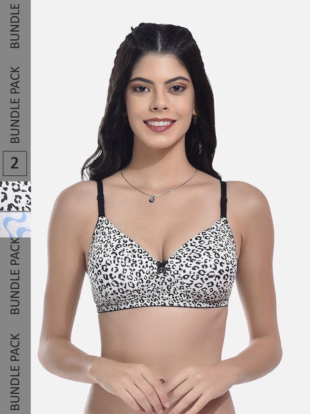 

StyFun Pack Of 2 Animal Printed Full Coverage All Day Comfort Lightly Padded Bra, Black