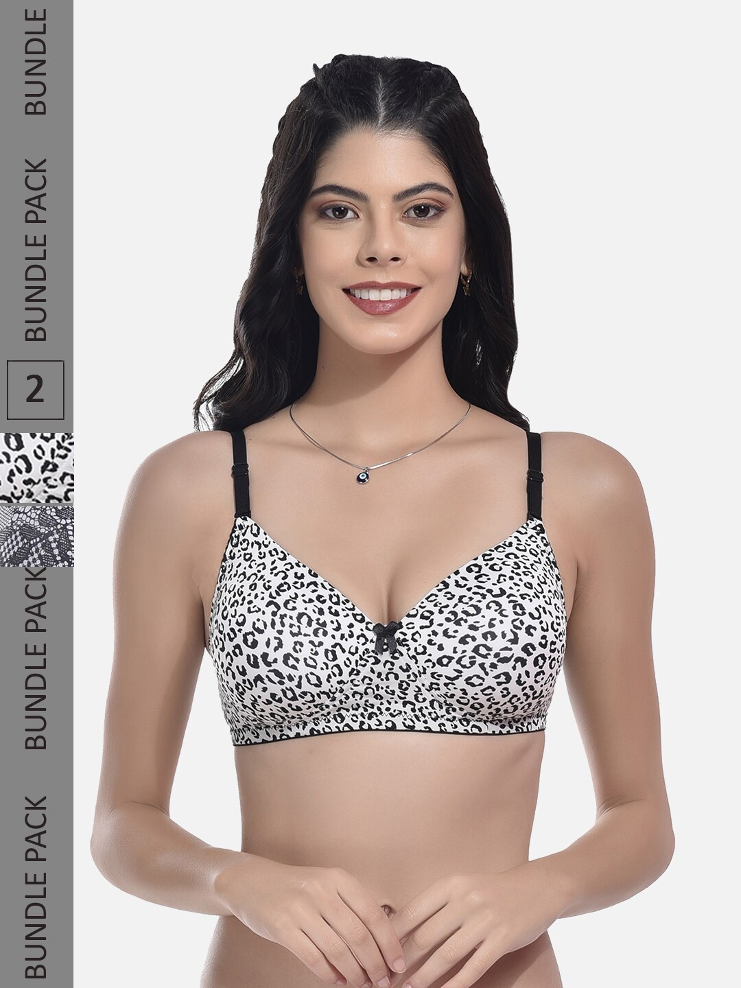 

StyFun Pack Of 2 Printed Full Coverage Lightly Padded T-shirt Bra With All Day Comfort, Black