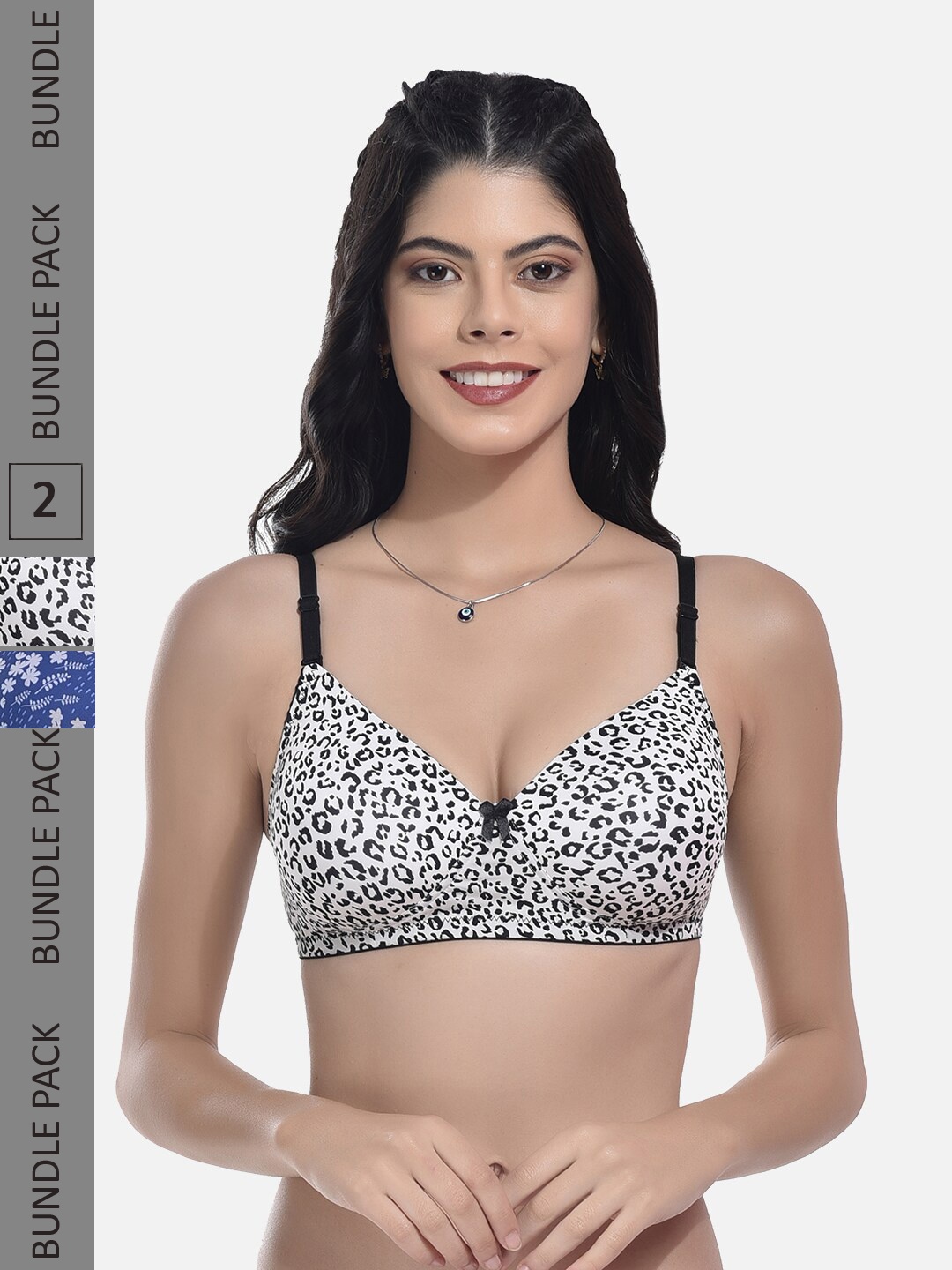 

StyFun Pack Of 2 Printed Full Coverage Lightly Padded All Day Comfort Bra, Black