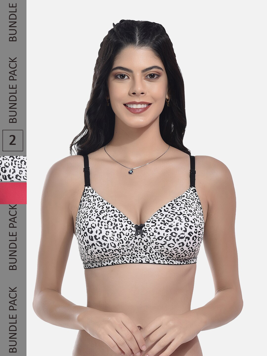 

StyFun Pack Of 2 Printed Full Coverage Lightly Padded All Day Comfort Bra, Black
