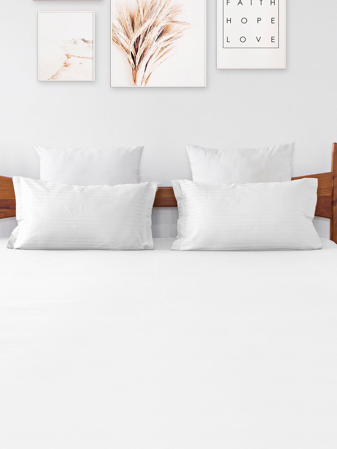 

HOMEMONDE Premium White 2-Pieces Striped Cotton Satin 300 TC Pillow Covers