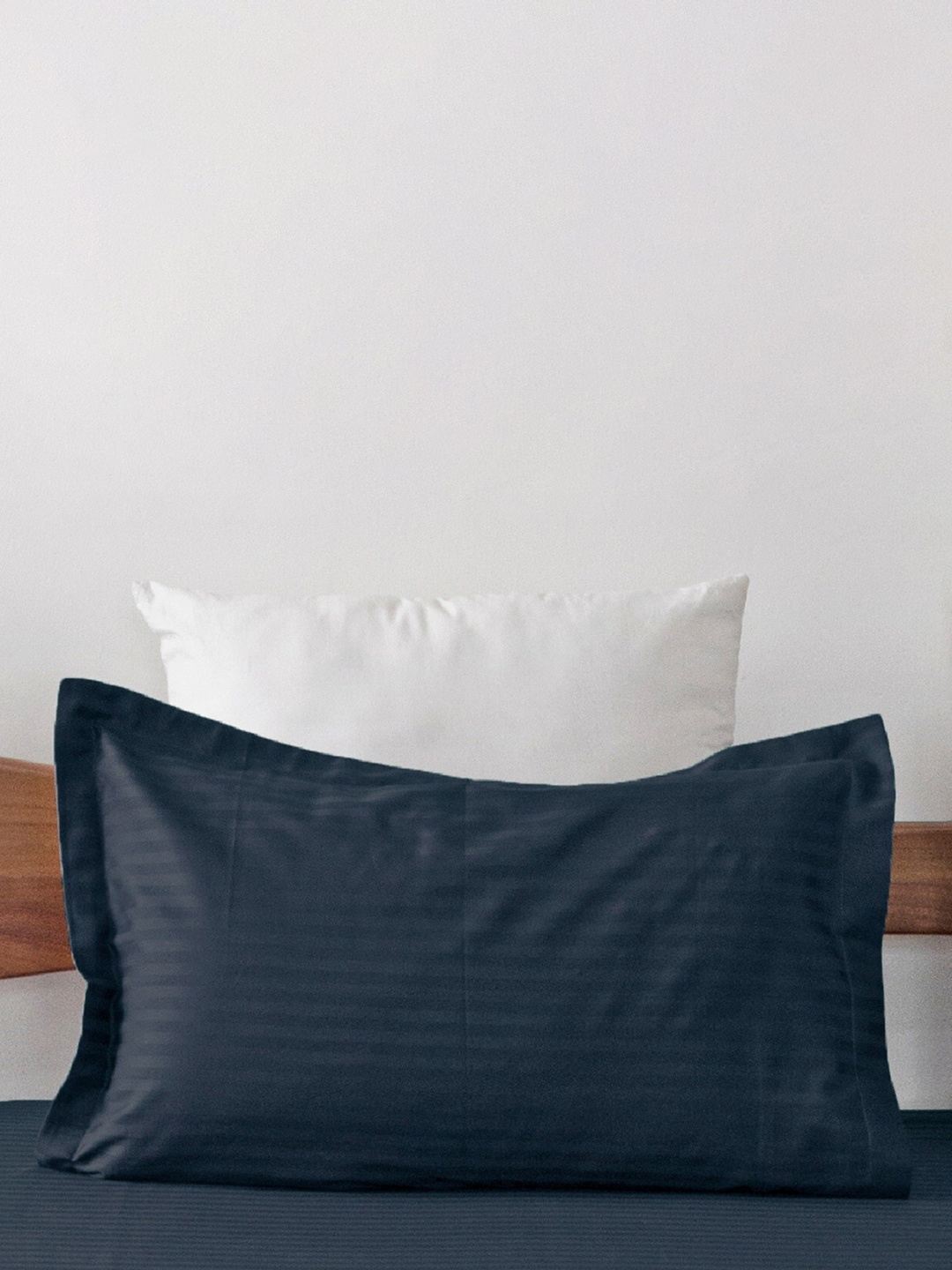 

HOMEMONDE Premium Blue 2-Pieces Striped Cotton Satin 300 TC Pillow Covers