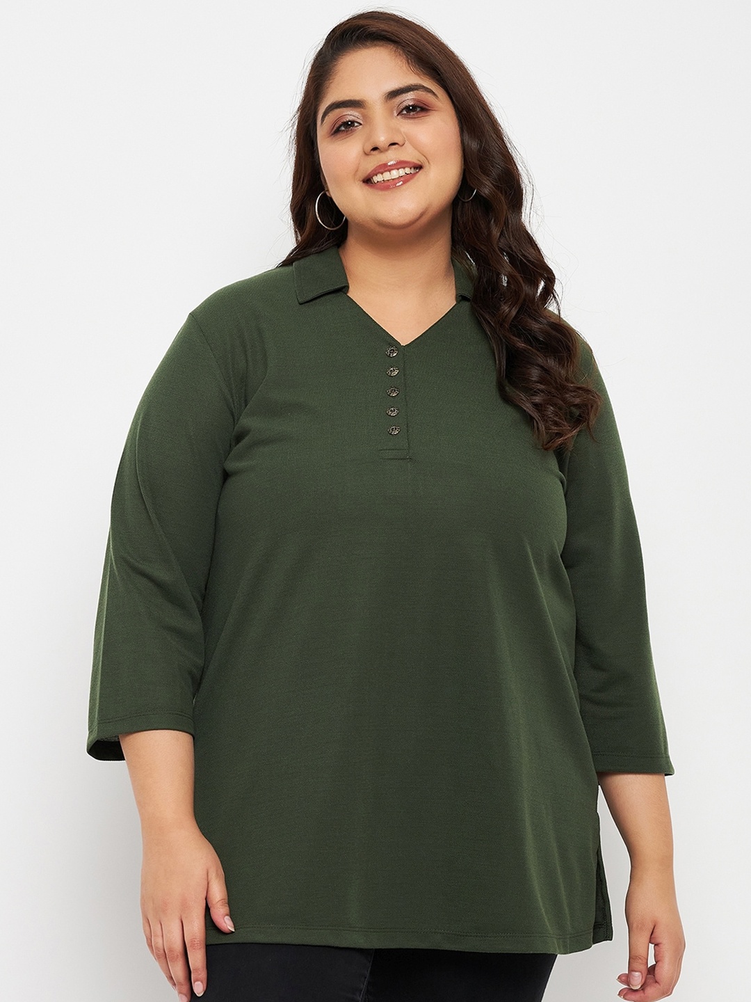

Adobe Plus Size Polo Collar T-Shirt, Green